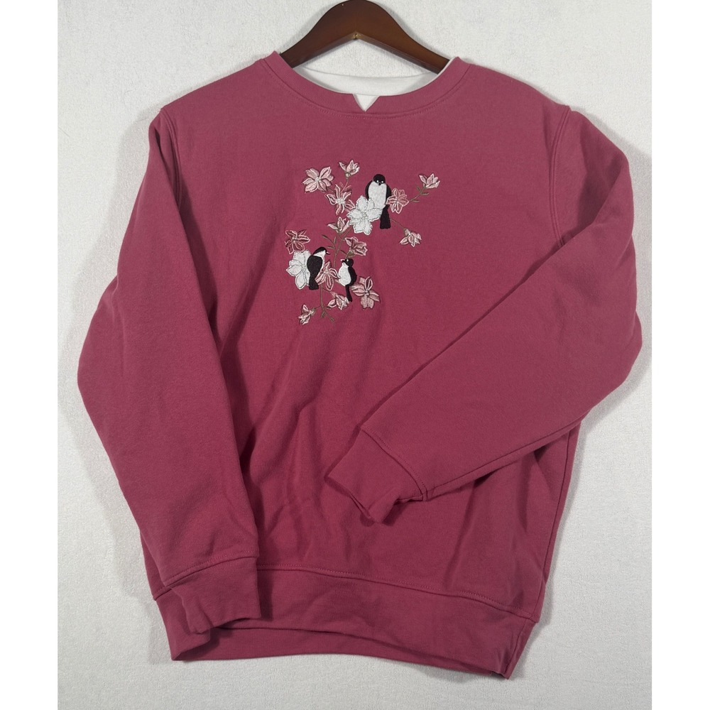 Hasting & Smith Vintage 90s Embroidered Bird Floral Double Collar Sweatshirt